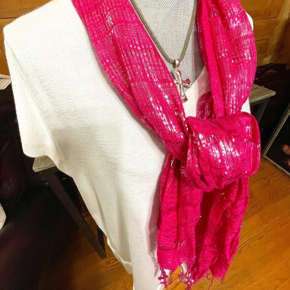 Pink shimmer fringe scarf- Gorgeous!